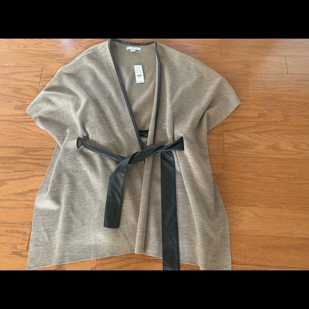 New York & Co Brown Poncho with Waist Tie